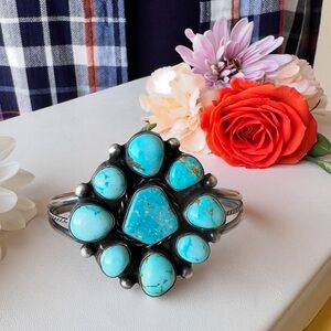 Sterling silver and turquoise cluster bangle